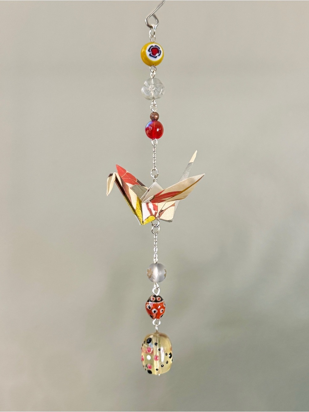 Origami Ornament #2540 - Small Crane with Repurposed Beads